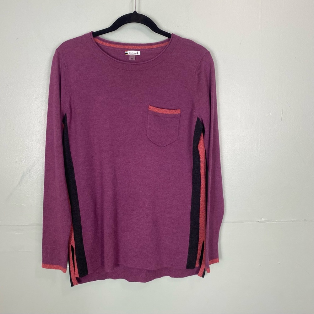 Smartwool Shadow Pine Pocket Sweater Purple Wool Blend Crewneck Sz M